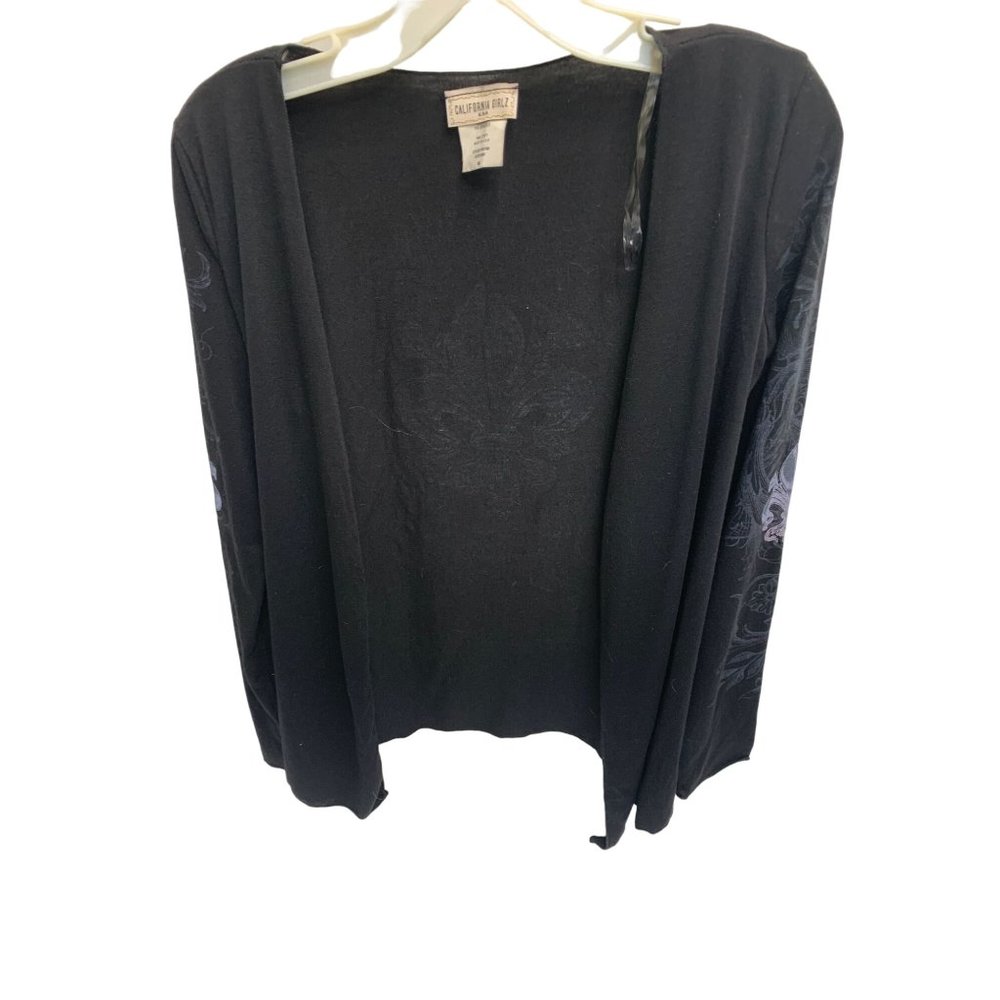 California Girlz Womens Size Medium Black Cardigan Open Front Shirt Top Full Pri